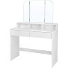 VASAGLE Sminkasztal Tri-fold tükörrel, 2 fiókkal és 3 nyitott rekeszzel, modern stílusú fehér