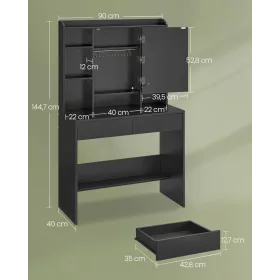   Fésülködőasztal LED világítással, állítható fényerő, fekete