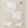 Fésülködőasztal, tükörrel, LED világítással, 8 fiókkal, bővíthető, fehér
