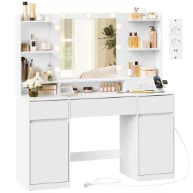   Fésülködőasztal LED világítással, tük9rrel beépített elosztóval, felhő fehér