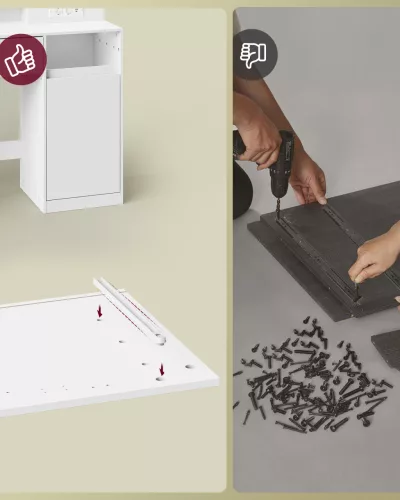 Fésülködőasztal LED világítással, tük9rrel beépített elosztóval, felhő fehér