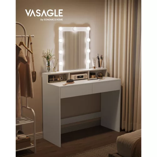 VASAGLE Fésülködőasztal, LED világítással állítható fényerővel, sminkasztal