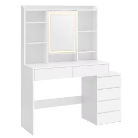   Fésülködőasztal LED-es tükörrel, modern stílus, felhőfehér