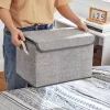 Textil tárolódobozok felnyitható tetővel 3db, szürke, lenvászon minta, 38 x 25 x 25