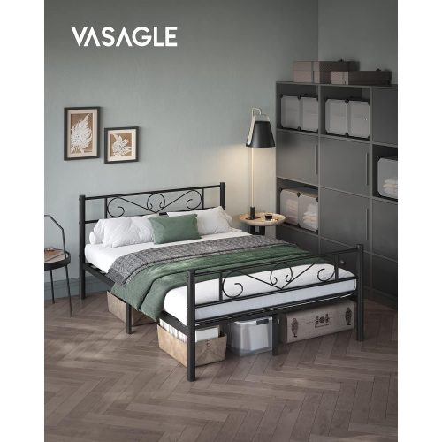 VASAGLE Kétszemélyes ágykeret Fém ágykeret, 140 x 190 cm-es matracokhoz, Felnőtteknek,