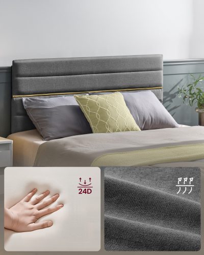 Kétszemélyes ágy, 140x200 cm matrachoz, állítható fejtámlával, szürke