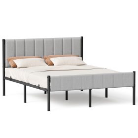   Kétszemélyes ágykeret, 160x200 cm, kárpitozott fejtámlával, szürke