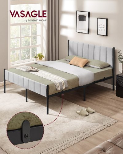 Kétszemélyes ágykeret, 160x200 cm, kárpitozott fejtámlával, szürke