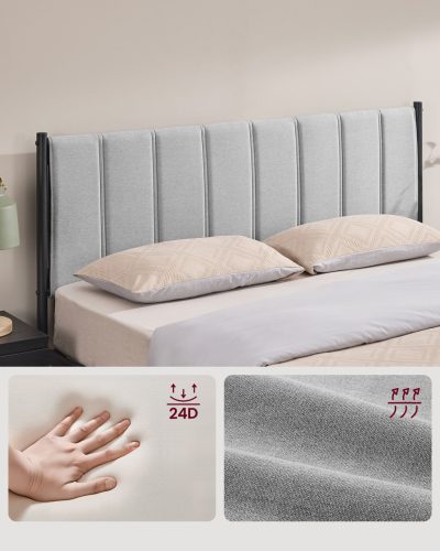 Kétszemélyes ágykeret, 160x200 cm, kárpitozott fejtámlával, szürke