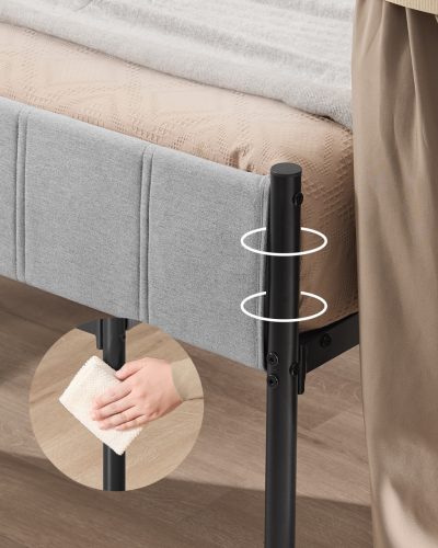 Kétszemélyes ágykeret, 160x200 cm, kárpitozott fejtámlával, szürke