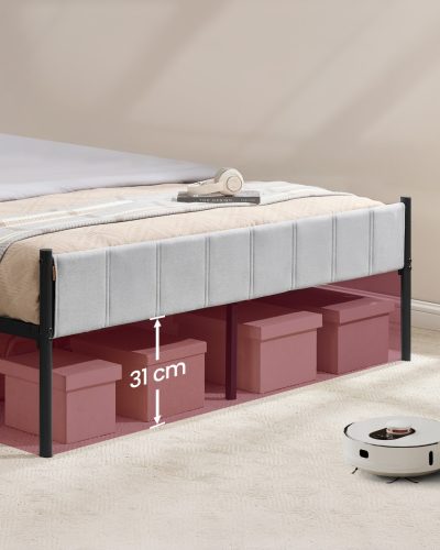 Kétszemélyes ágykeret, 160x200 cm, kárpitozott fejtámlával, szürke