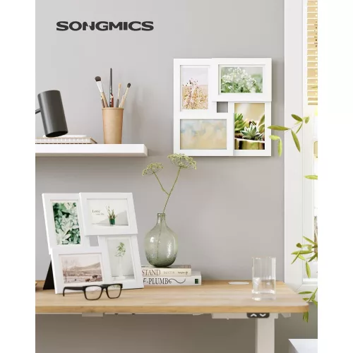 SONGMICS Képkeretek kollázsra 4 fényképhez, 4' x 6' (10 x 15 cm), üveg előlap, falra