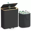 Palackgyűjtő, szelektív hulladékgyűjtő, 140 l, fedeles, bambuszszegéllyel, fekete
