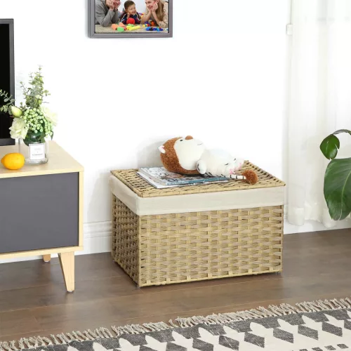 Rattan stílusú tárolódoboz, 65L, dekoratív, természetes