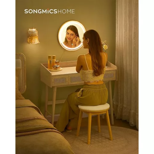 SONGMICS HOME BOHOVEN kollekciós fésülködőasztal tükörrel és világítással, 3 fiókos,