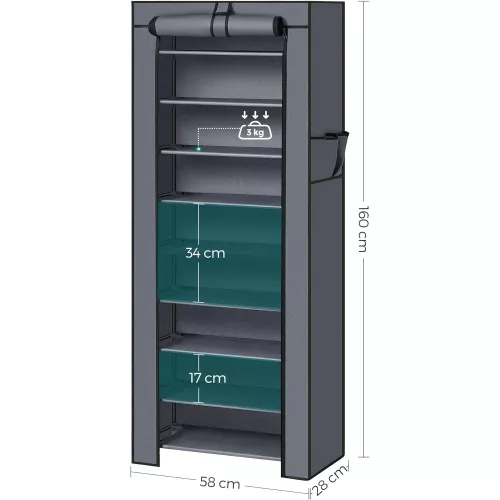 SONGMICS 10 szintes cipőtároló szekrény akár 27 pár cipőnek, álló tároló 58 x 28 x 160 cm