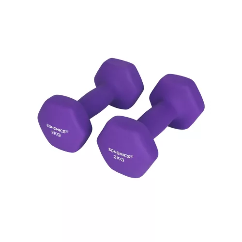 Kézi súlyzókészlet 2 x 2kg csúszásmentes neoprén borítással, lila