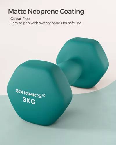 Kézi súlyzókészlet 2 x 3 kg neoprén borítással, türkiz