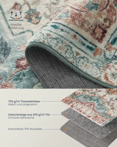 Szőnyeg 120 x 170 cm, mosható, csúszásmentes, aqua kék