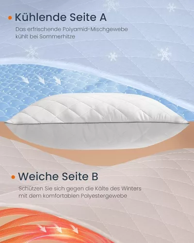 Párna szett, 2 db, 80 x 40 cm, hűsítő puha borítással, 650 g töltettel, fehér