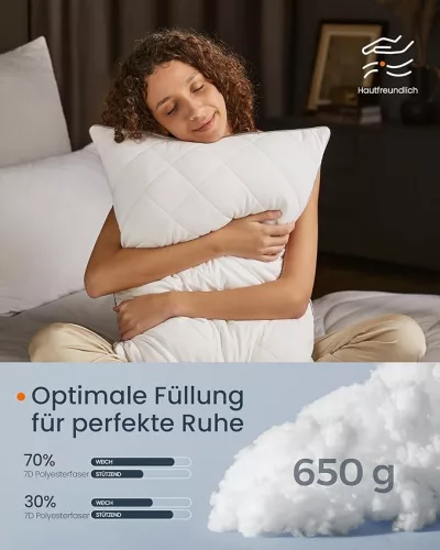 Párna szett, 2 db, 80 x 40 cm, hűsítő puha borítással, 650 g töltettel, fehér